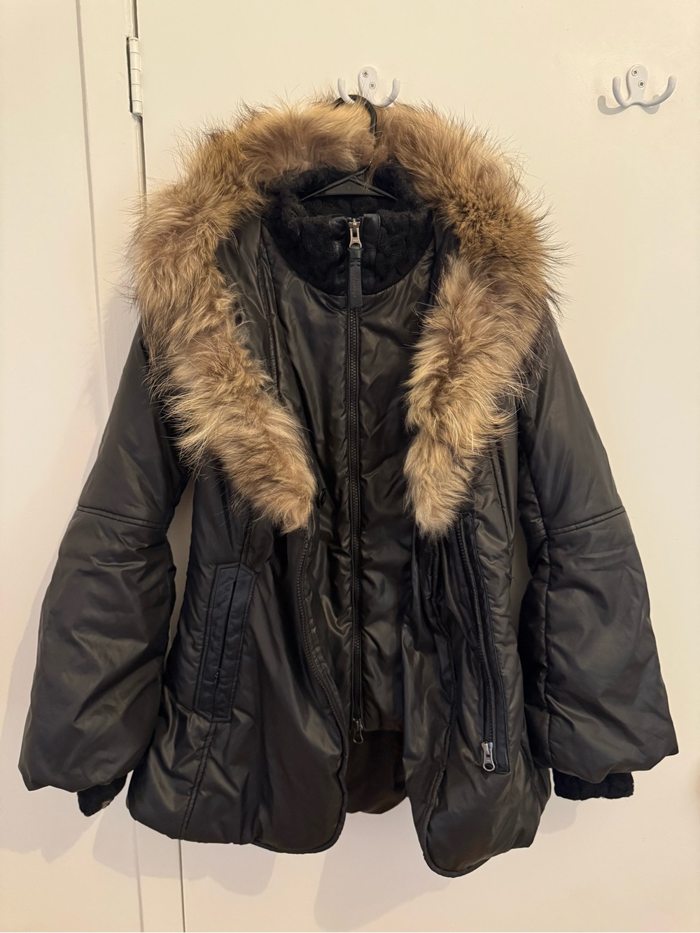 Mackage Women's Black Hooded Puffer Coat with Fur Trim - Picture 4 of 6
